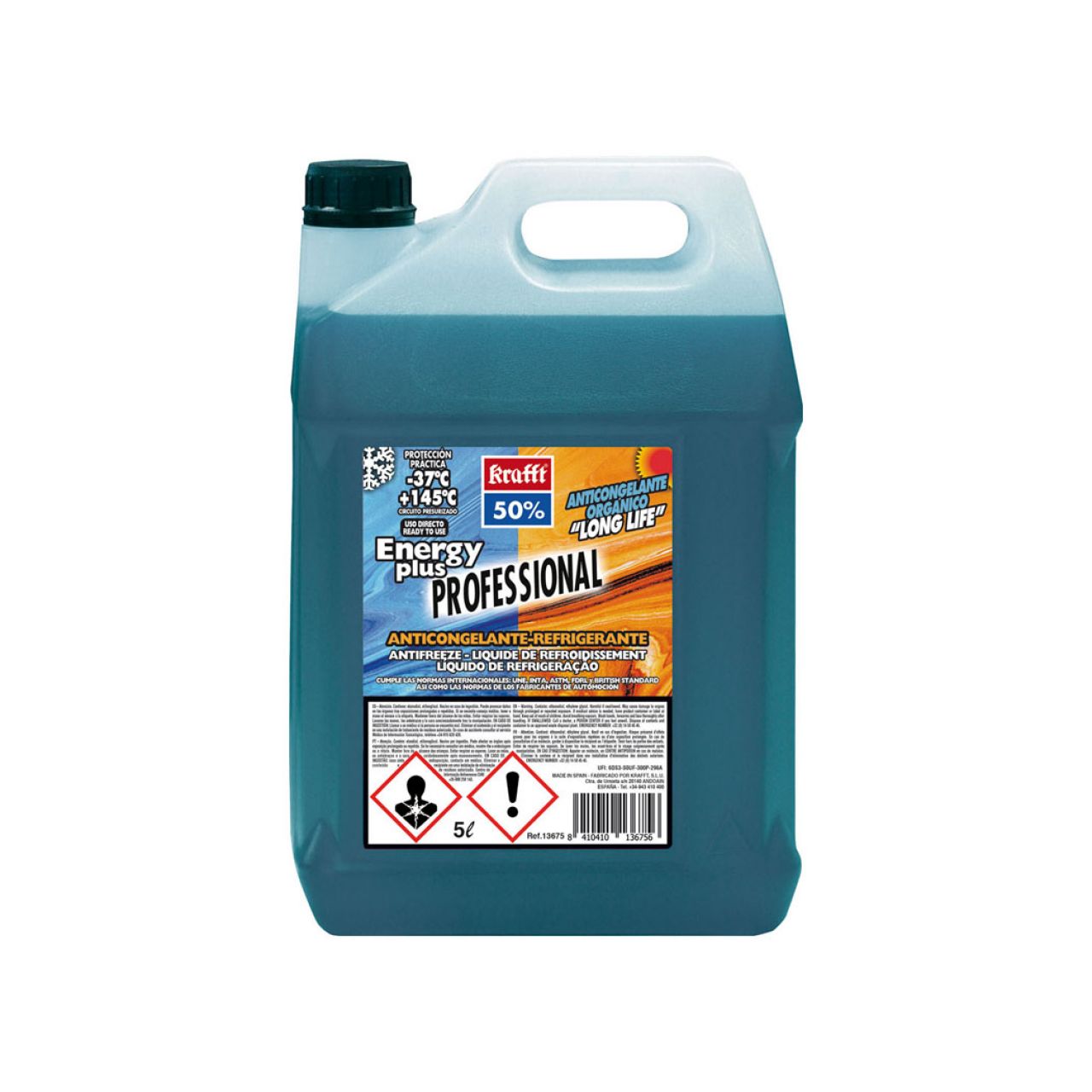 Anticongelante Refrigerante Energy Plus CC. 50% (G-12) Orgánico 5 L Azul transparente. Plástico