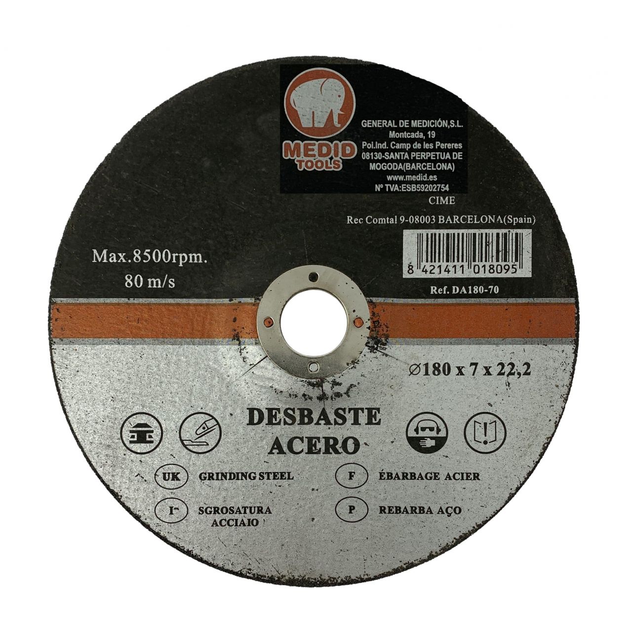 Disco desbaste acero diámetro 180 mm espesor 7 mm