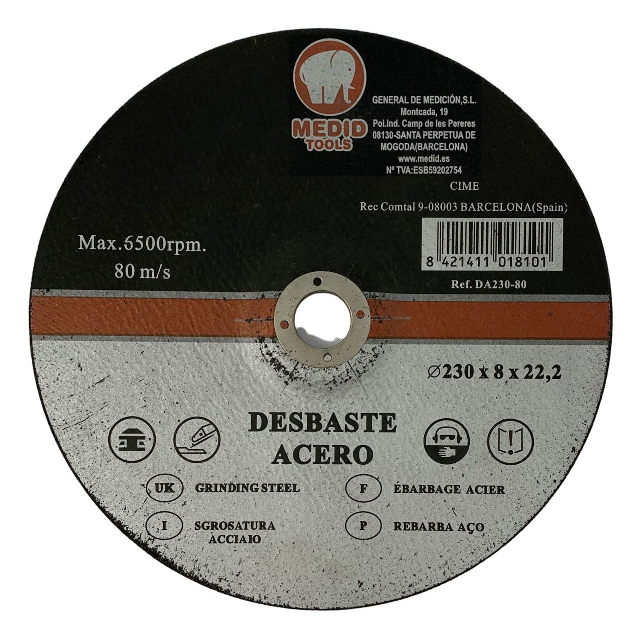 Disco desbaste acero diámetro 230 mm espesor 8 mm
