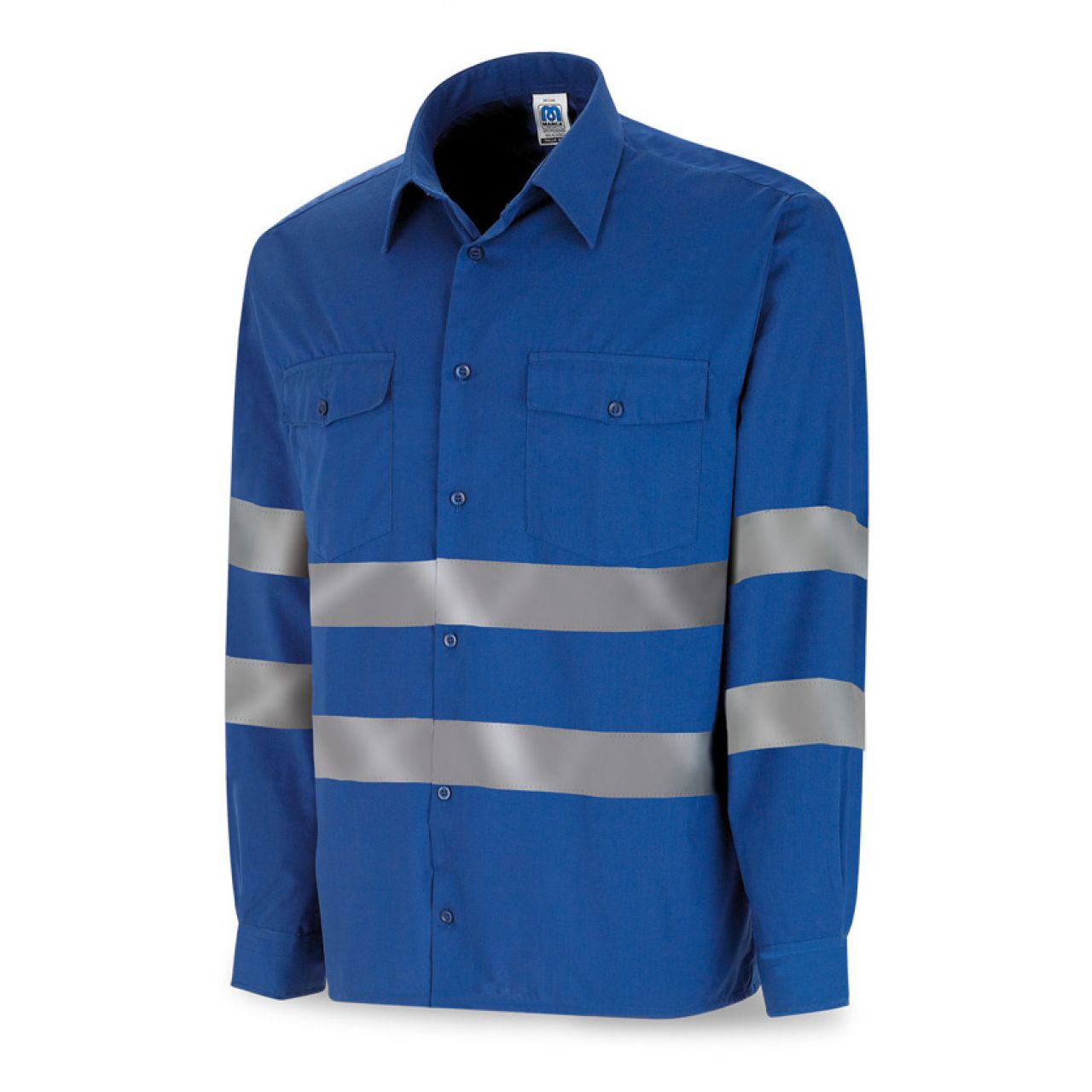 388CRMLAZ Manga Larga. Camisa azulina algodón con bandas reflectantes.