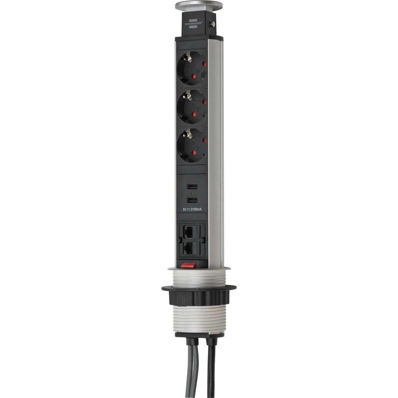 Base múltiple retráctil para mesas Tower Power con puertos USB y conexión LAN