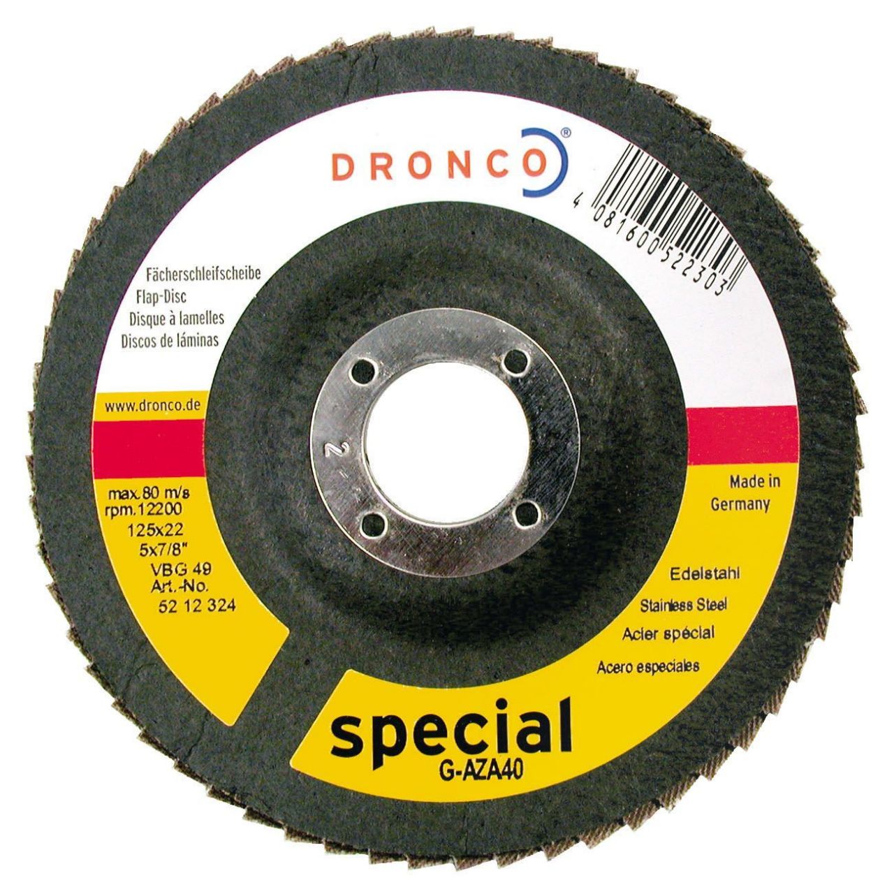 Disco de láminas abrasivas Zirconio (base abombada) G-AZ-A, 125 mm, grano 120