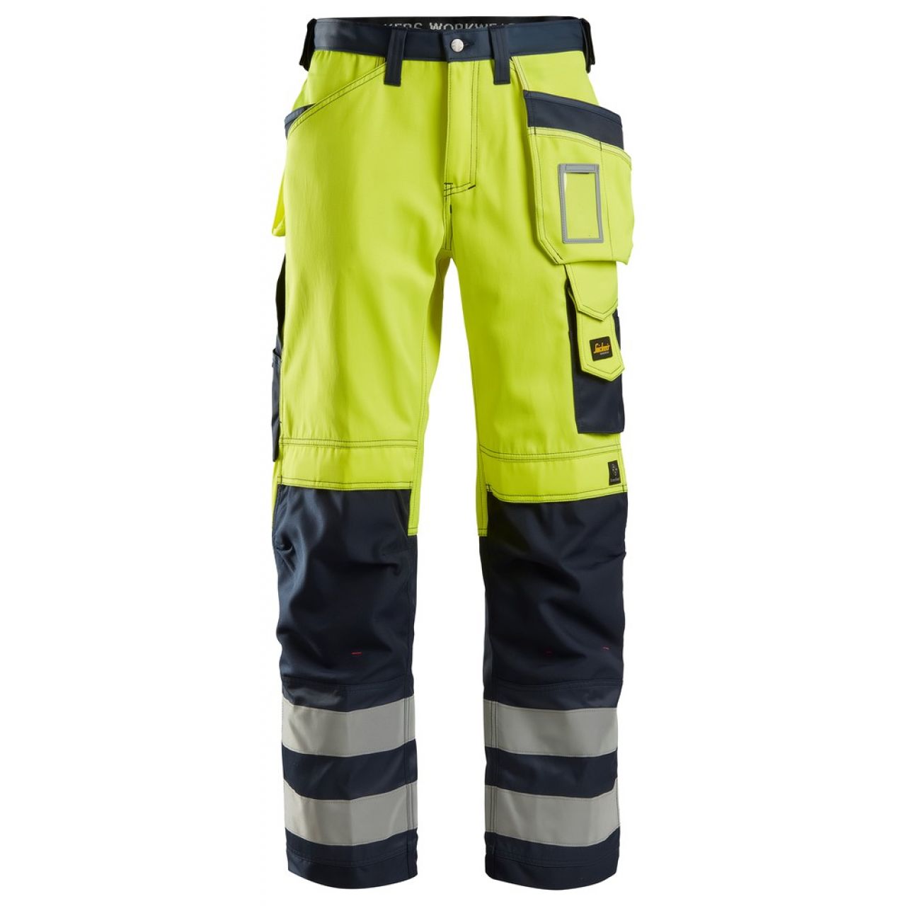 3233 Pantalones largos de trabajo de alta visibilidad clase 2 con bolsillos flotantes amarillo-azul marino talla 48