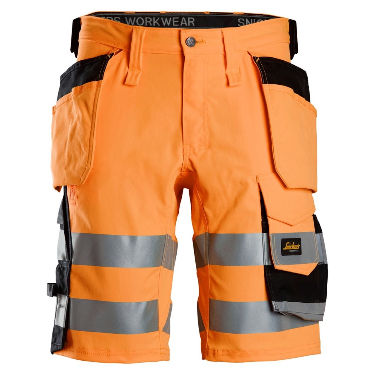 6135 Pantalones cortos de trabajo elásticos de alta visibilidad clase 1 con bolsillos flotantes naranja-negro talla 70