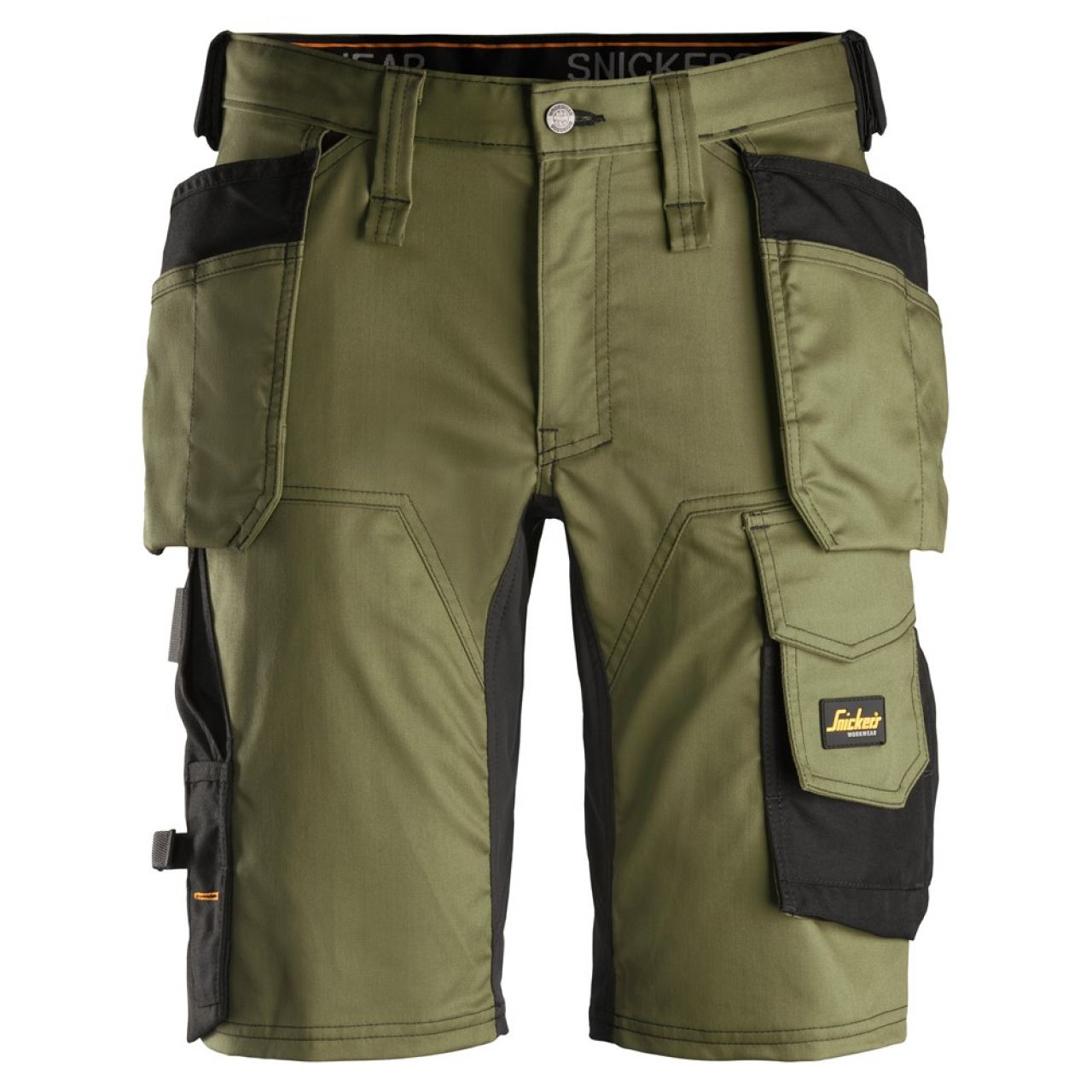 6141 Pantalones cortos de trabajo elásticos con bolsillos flotantes AllroundWork verde khaki-negro talla 64