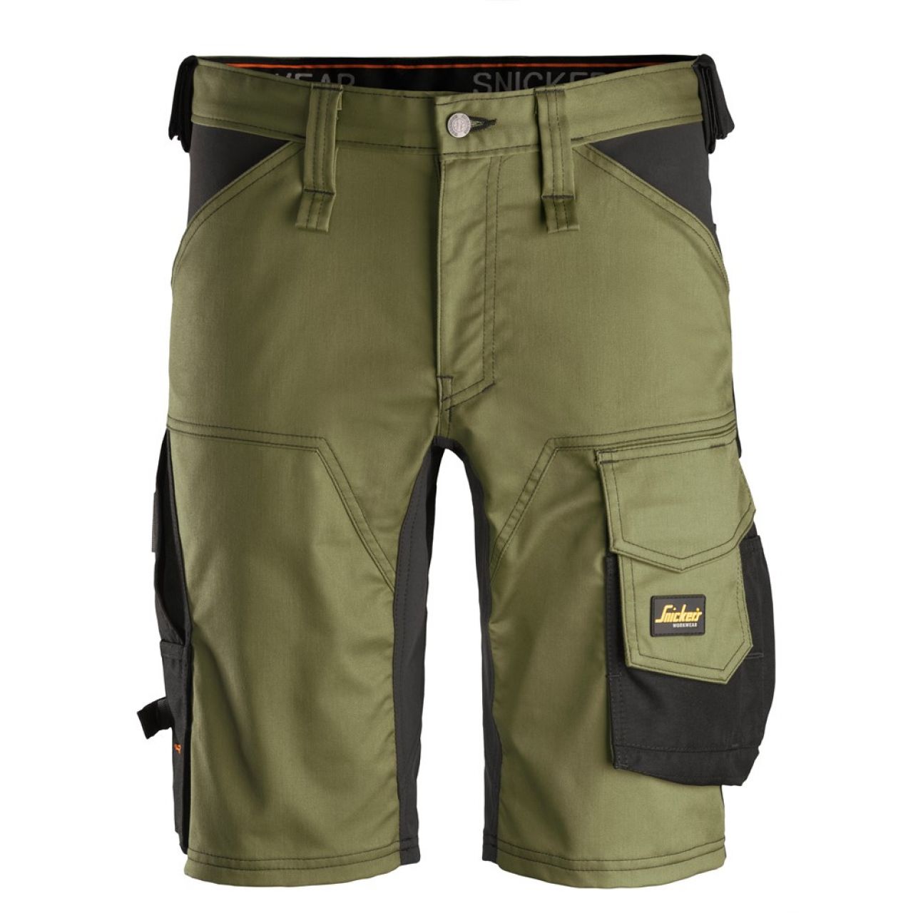 6143 Pantalones cortos de trabajo elásticos AllroundWork verde khaki-negro talla 48