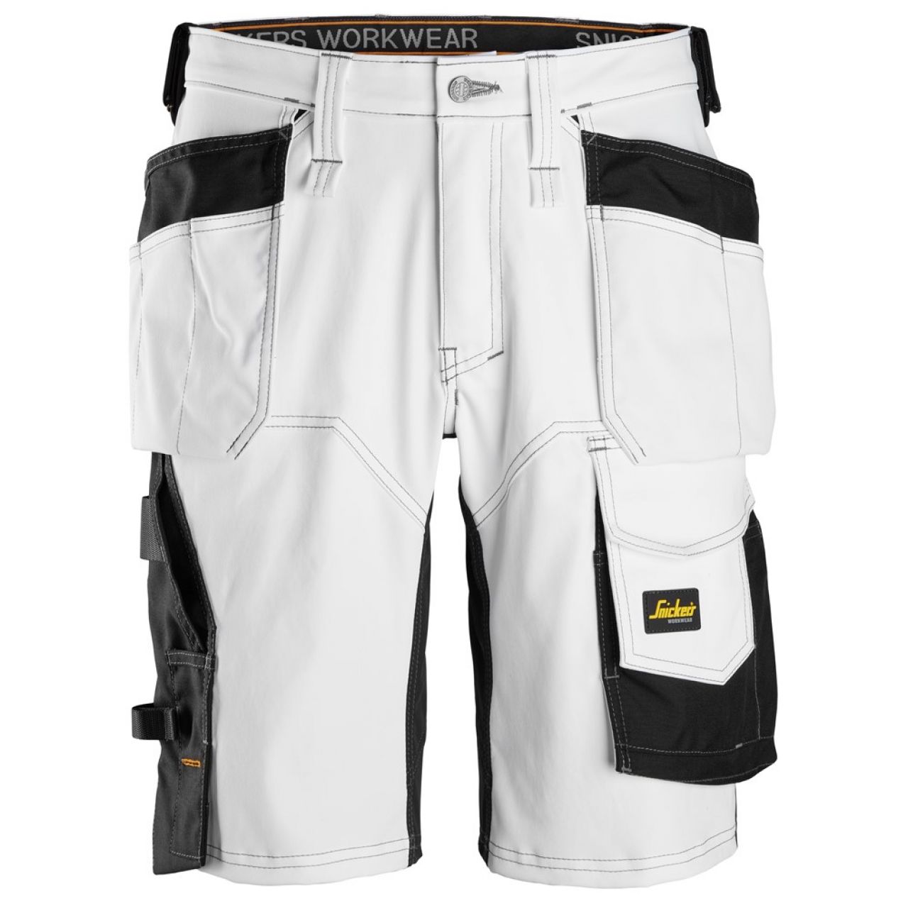 6151 Pantalones cortos de trabajo elásticos de ajuste holgado con bolsillos flotantes AllroundWork blanco-negro talla 44