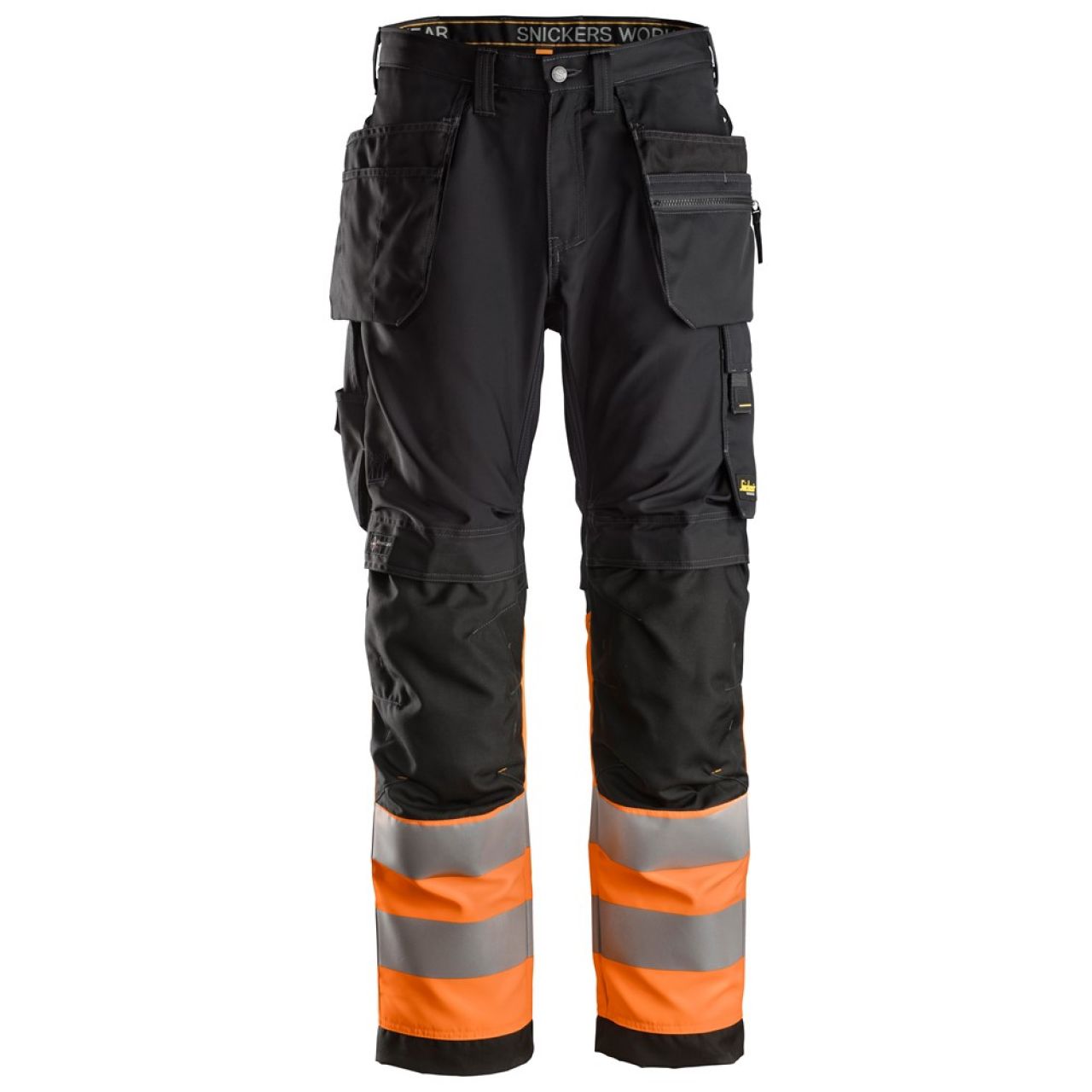 6233 Pantalones largos de trabajo de alta visibilidad clase 1 con bolsillos flotantes AllroundWork negro-naranja talla 62