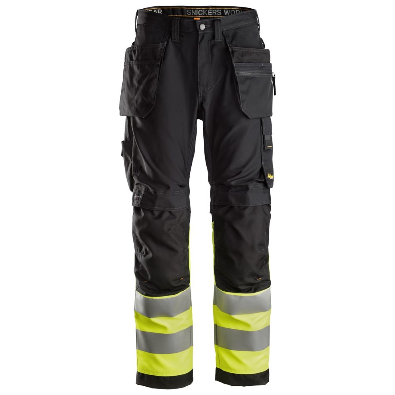 6233 Pantalones largos de trabajo de alta visibilidad clase 1 con bolsillos flotantes AllroundWork negro-amarillo talla 146
