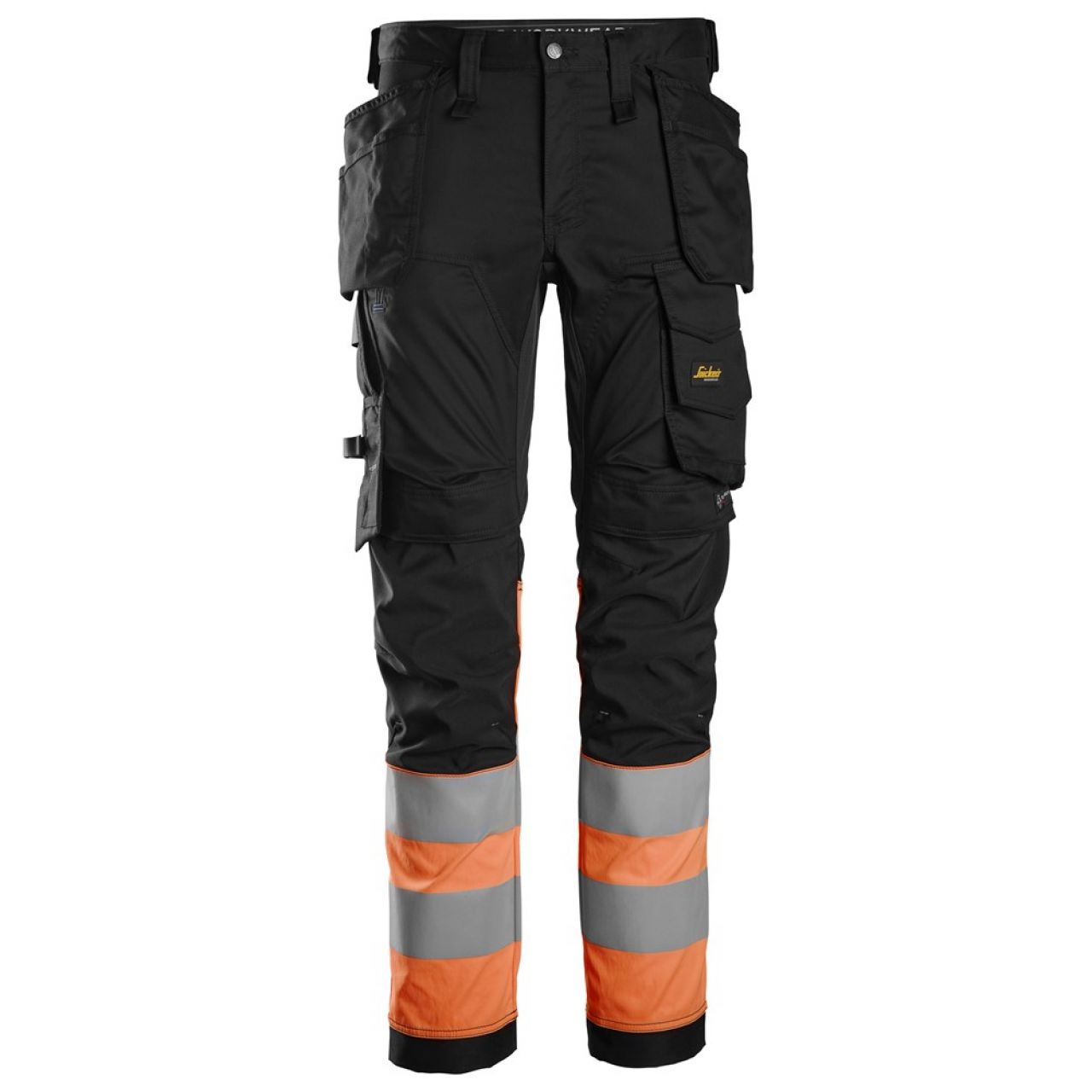 6234 Pantalones largos de trabajo elásticos de alta visibilidad clase 1 con bolsillos flotantes negro-naranja talla 160