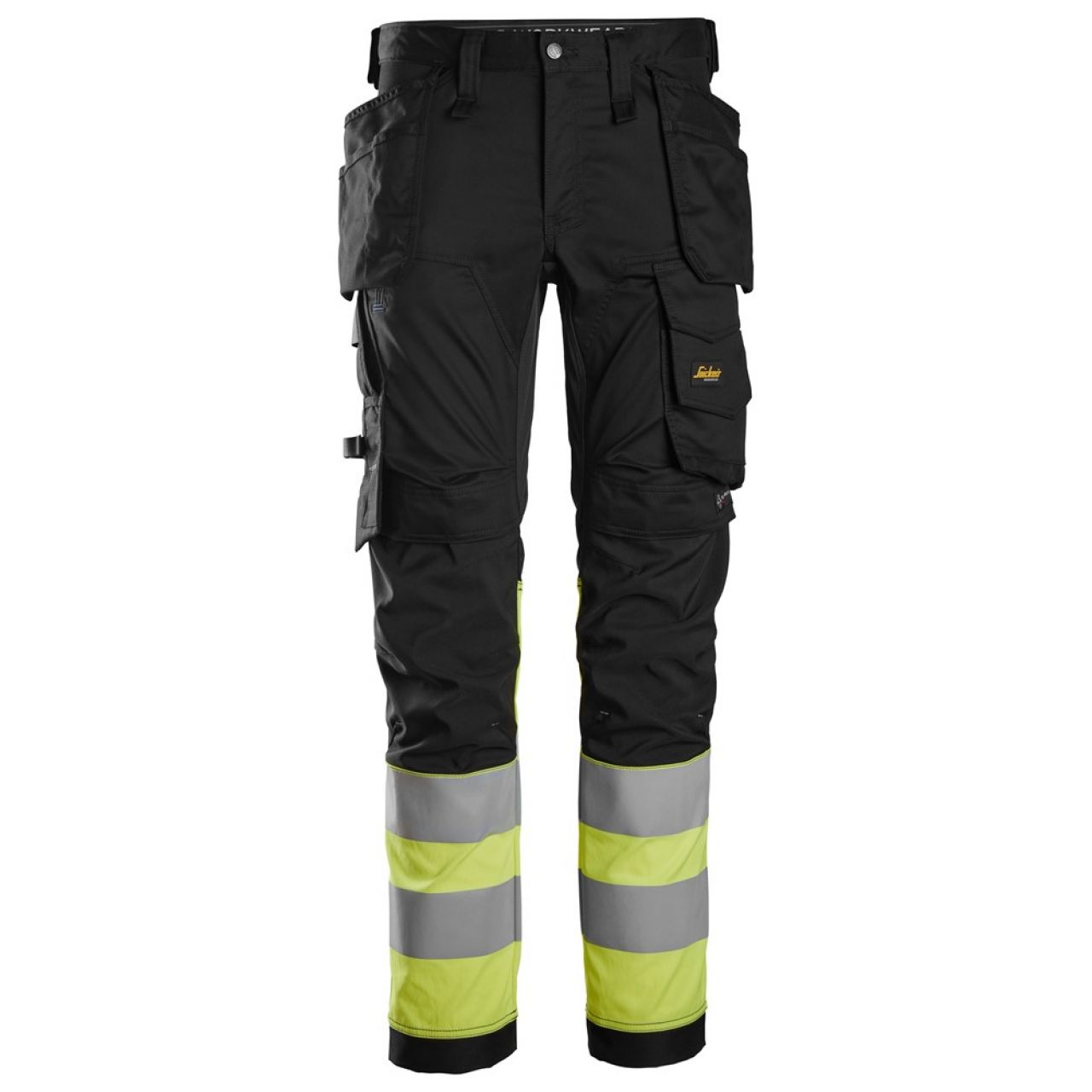 6234 Pantalones largos de trabajo elásticos de alta visibilidad clase 1 con bolsillos flotantes negro-amarillo talla 92
