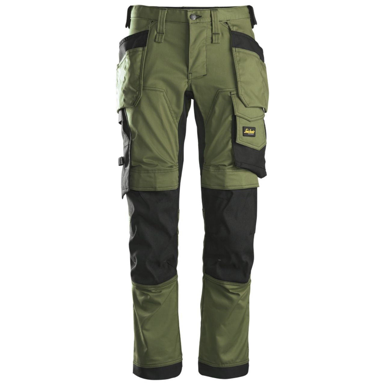 6241 Pantalones largos de trabajo elásticos con bolsillos flotantes AllroundWork verde khaki-negro talla 116