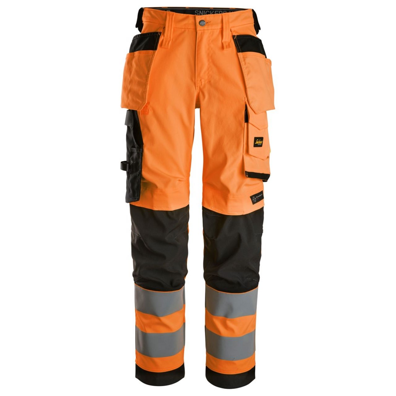 6743 Pantalones largos de trabajo elásticos de alta visibilidad clase 2 para mujer con bolsillos flotantes naranja-negro talla 44