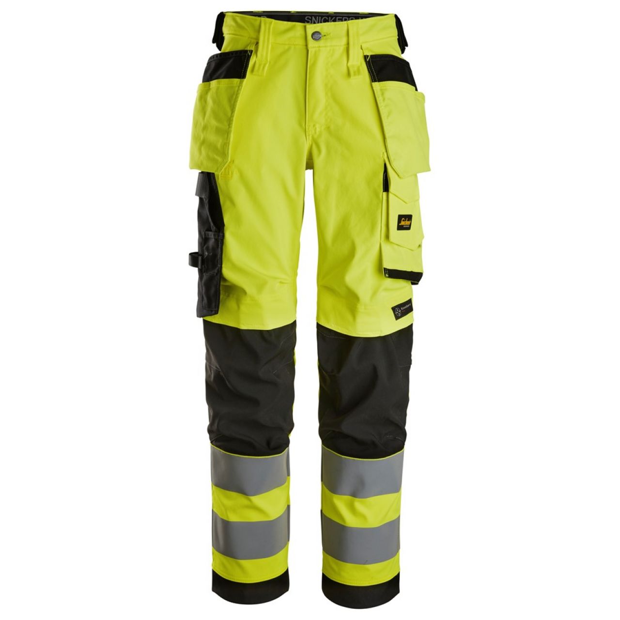 6743 Pantalones largos de trabajo elásticos de alta visibilidad clase 2 para mujer con bolsillos flotantes amarillo-negro talla 88
