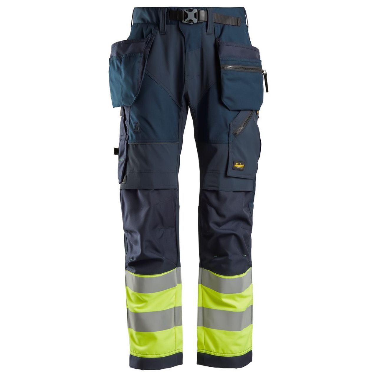 6931 Pantalones largos de trabajo de alta visibilidad clase 1 con bolsillos flotantes FlexiWork azul marino-amarillo talla 258