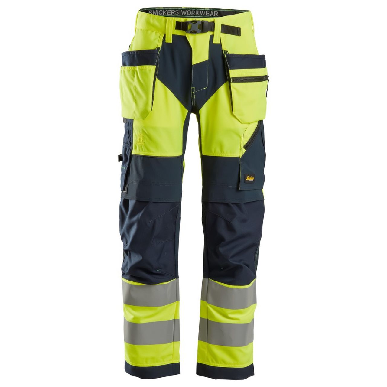 6932 Pantalones largos de trabajo de alta visibilidad clase 2 con bolsillos flotantes FlexiWork amarillo-azul marino talla 160