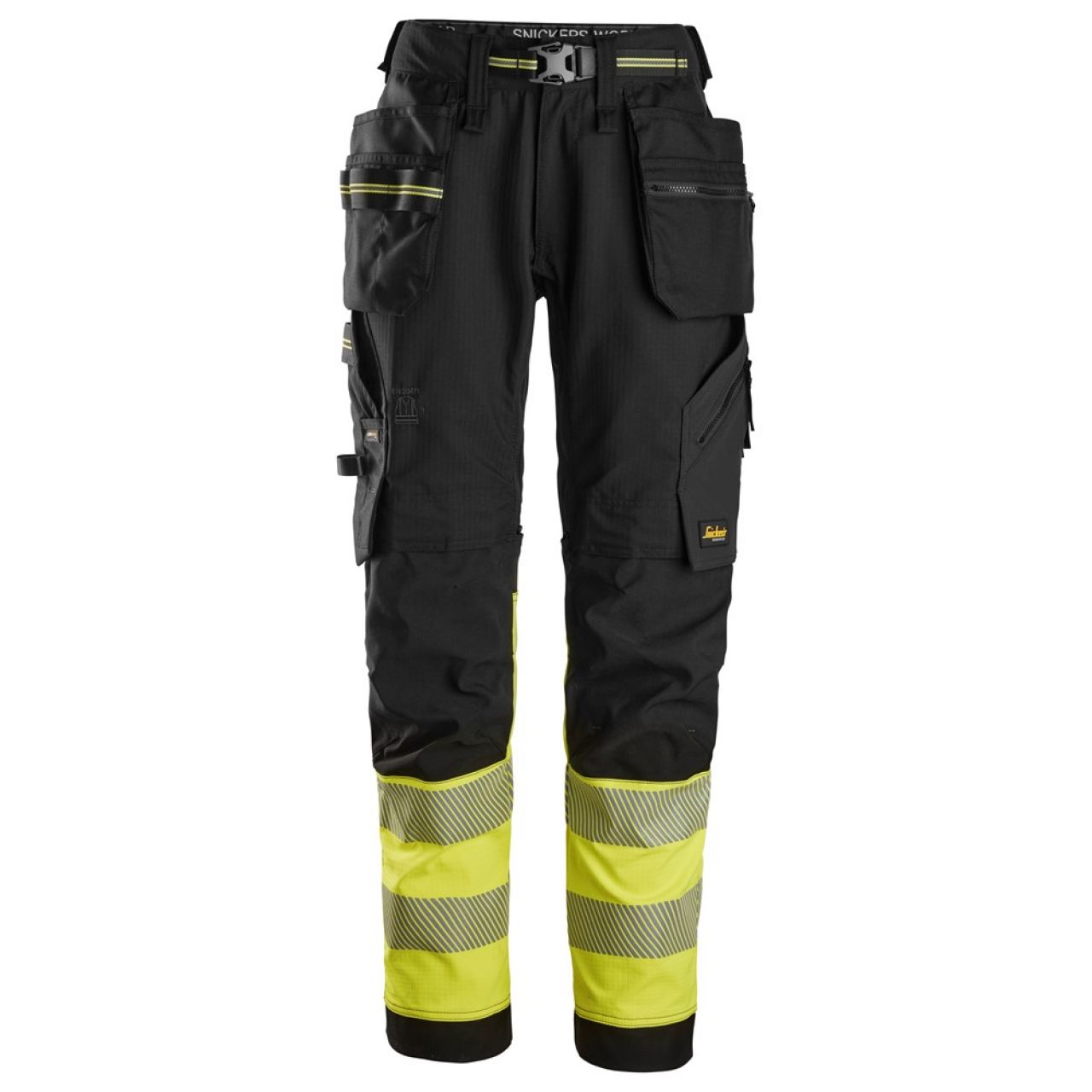 6934 Pantalones largos de trabajo elásticos de alta visibilidad clase 1 con bolsillos flotantes negro-amarillo talla 120