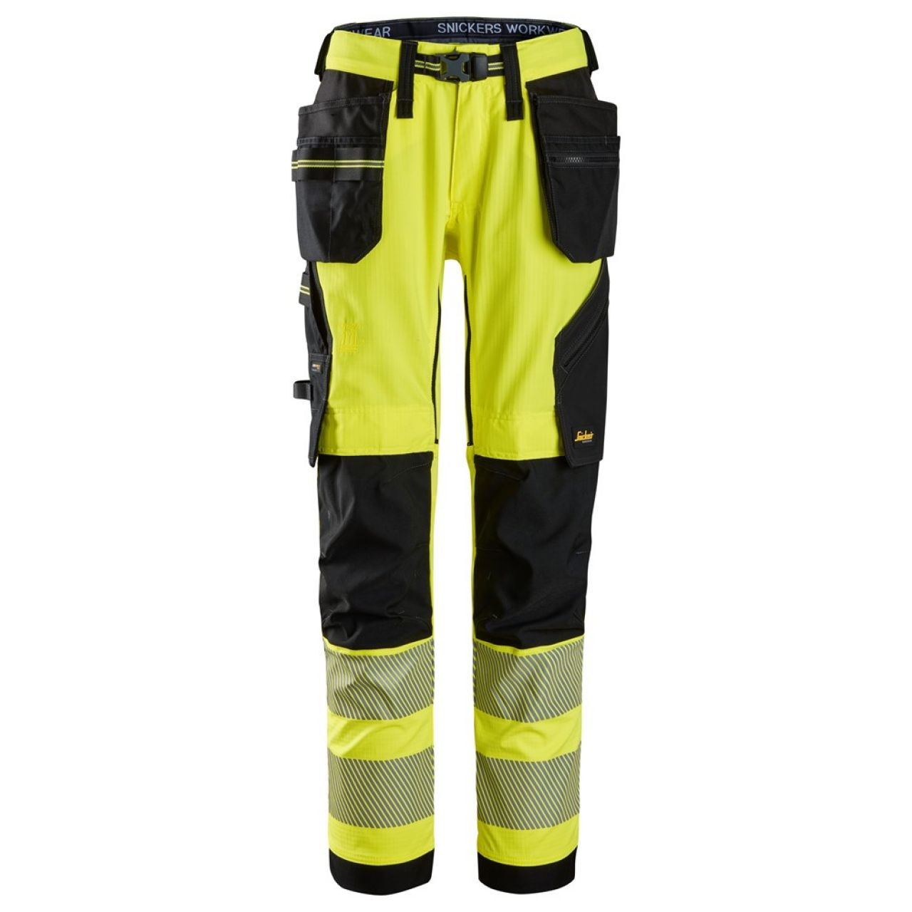 6943 Pantalones largos de trabajo elásticos de alta visibilidad clase 2 con bolsillos flotantes amarillo-negro talla 44