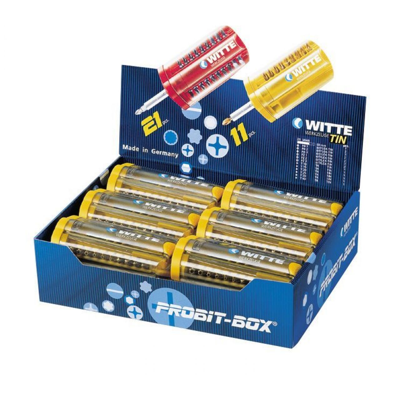 Caja de 21 puntas de atornillar PROBIT-BOX (Tipo TiN amarillo)