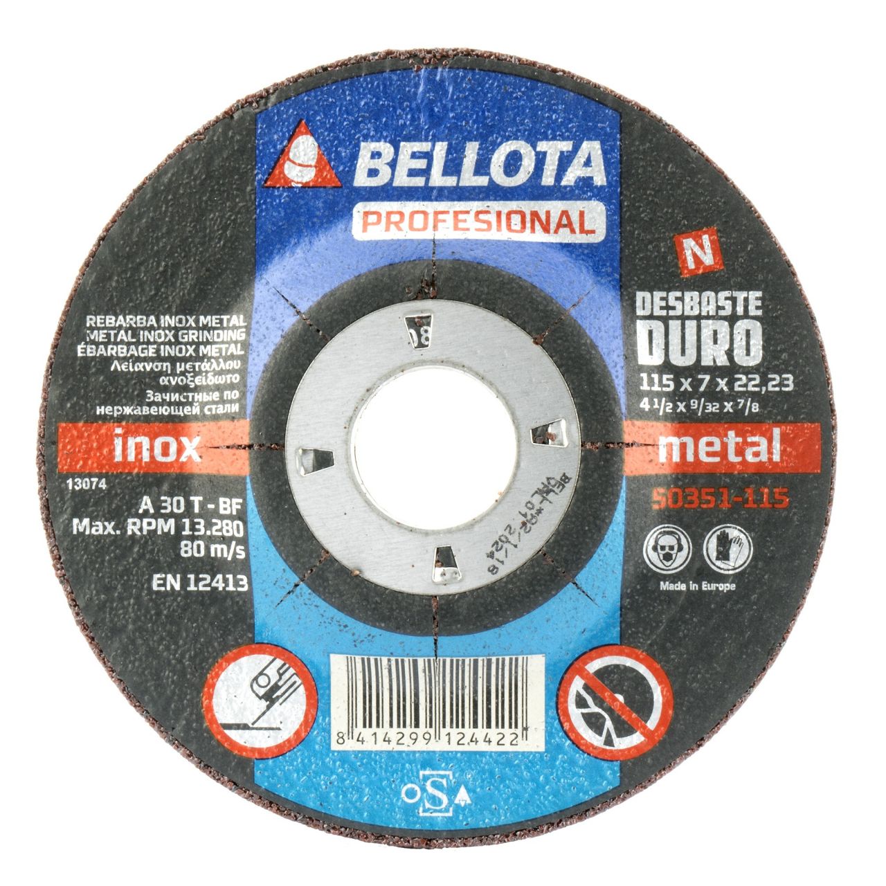 Disco abrasivo profesional para desbaste inox-metal, duro 7 mm y Ø 115 mm / 50351115