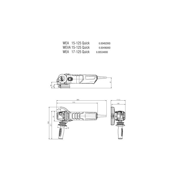 WEVA 15-125 Quick Amoladora angular/Cartón  con regulación de las revoluciones, tuerca de sujeción r