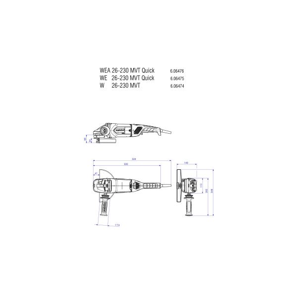 WEA 26-230 MVT Quick Amoladora angular/Cartón  con tuerca de sujeción rápida, empuñadura principal g