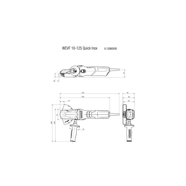 WEVF 10-125 Quick Inox Set Amoladora angular de cabeza plana/Caja de transporte de chapa de acero