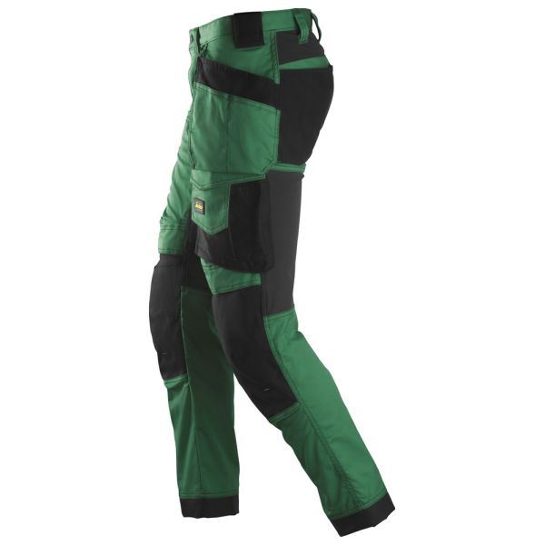 6241 Pantalones largos de trabajo elásticos con bolsillos flotantes AllroundWork verde forestal-negr
