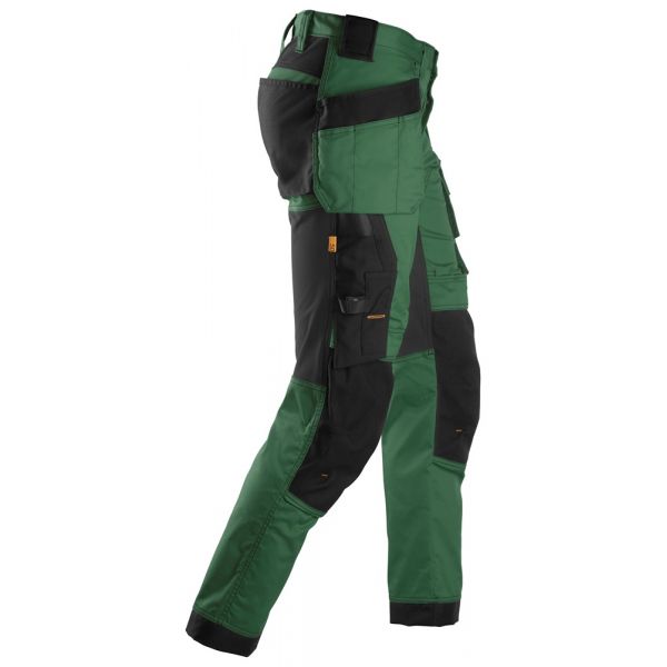 6241 Pantalones largos de trabajo elásticos con bolsillos flotantes AllroundWork verde forestal-negr