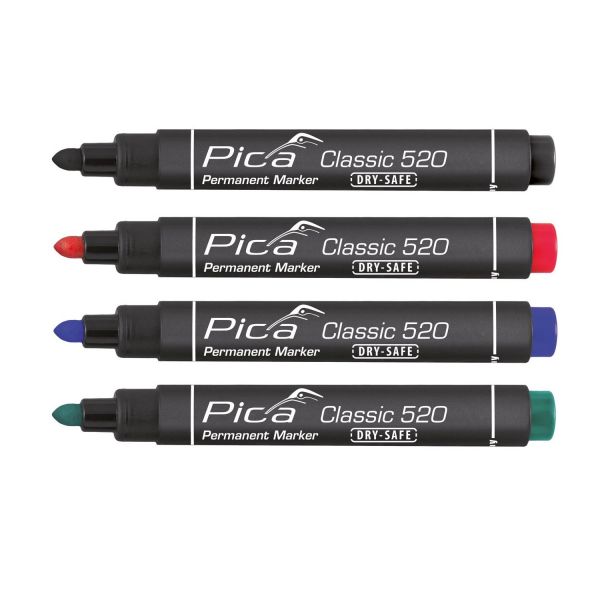 Estuche con 4 marcadores permanentes punta tipo bala (Azul+Rojo+Negro+Blanco)