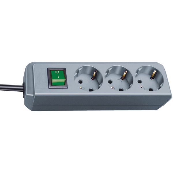 Base múltiple Eco-Line gris plata con interruptor (6 tomas y 1.5 m)