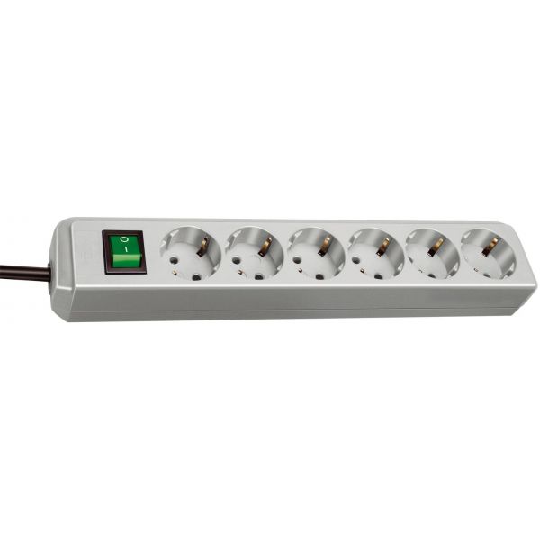 Base múltiple Eco-Line gris claro con interruptor (8 tomas y 3 m)