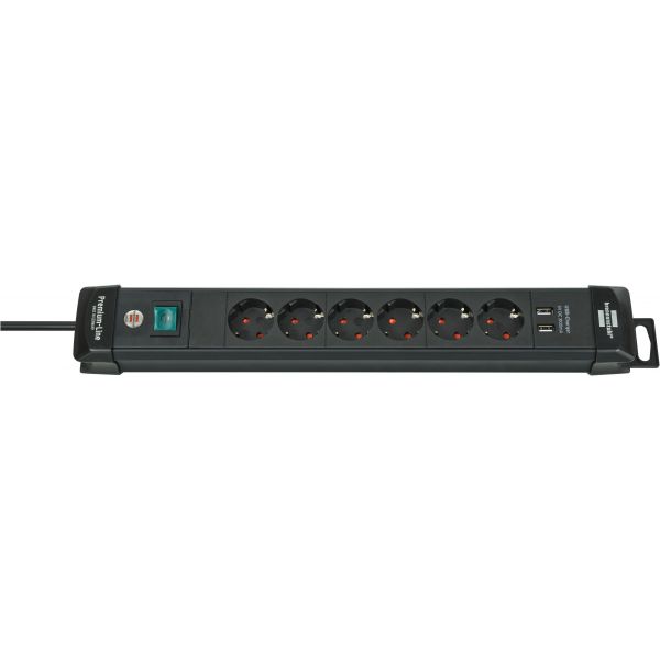 Base múltiple Premium-Line con varias posibilidad de instalación y fijación (6 tomas + 2 puertos USB