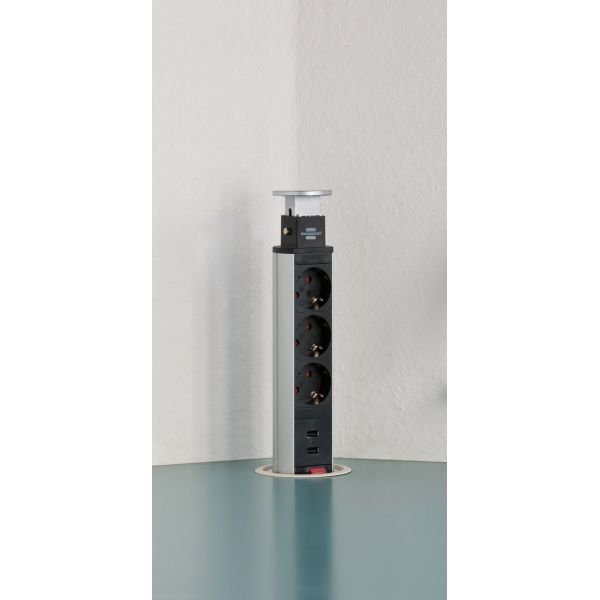 Base múltiple retráctil para mesas Tower Power con puertos USB