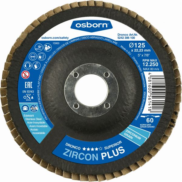 Disco de láminas abrasivo Zirconio ZIRCON PLUS (G-AZ) de 180 mm grano 60 y base plana