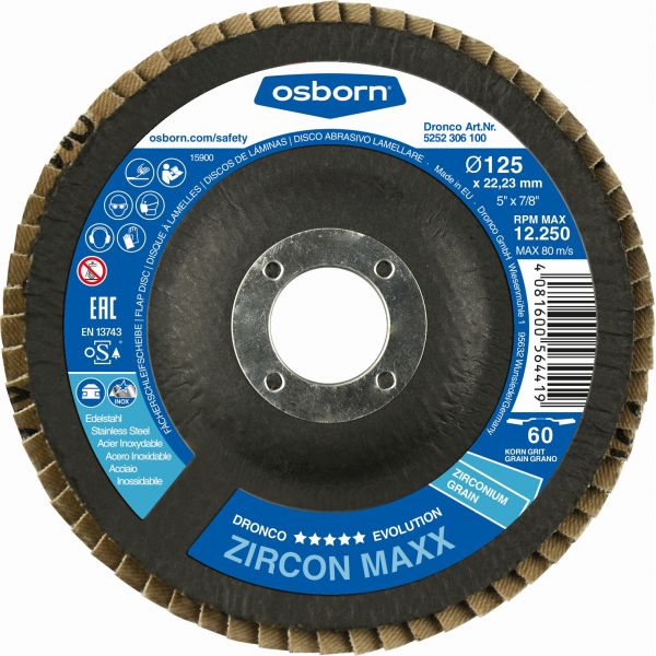 Disco de láminas abrasivo Zirconio ZIRCON MAXX de 125 mm grano 80 y base abombada