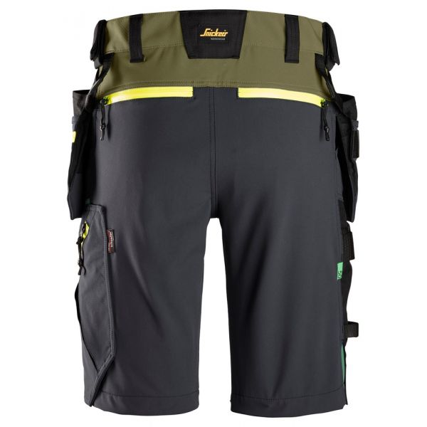 6140 Pantalones cortos de trabajo elásticos Softshell con bolsillos flotantes FlexiWork verde khaki-