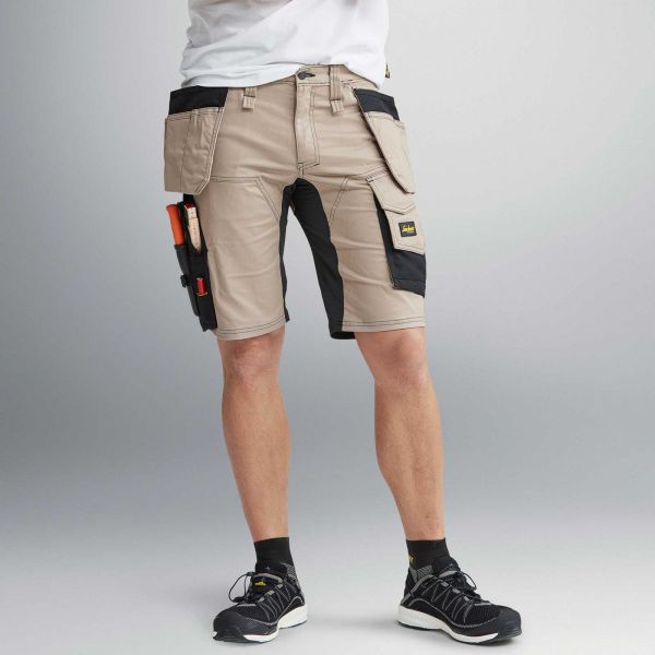 6141 Pantalones cortos de trabajo elásticos con bolsillos flotantes AllroundWork beige-negro talla 6