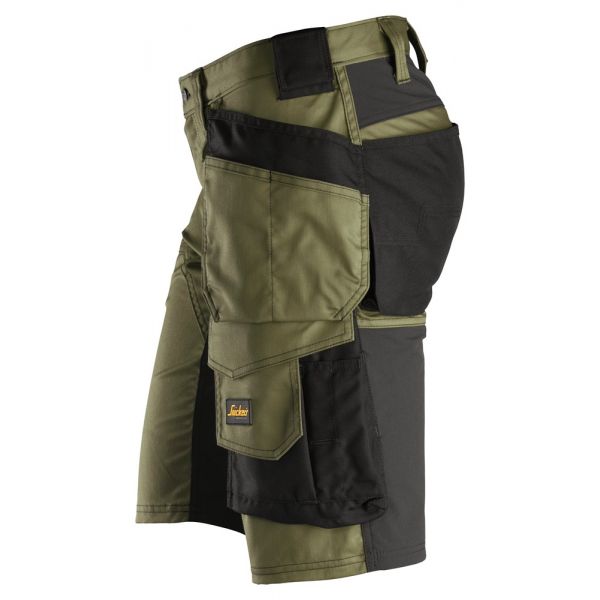 6141 Pantalones cortos de trabajo elásticos con bolsillos flotantes AllroundWork verde khaki-negro t