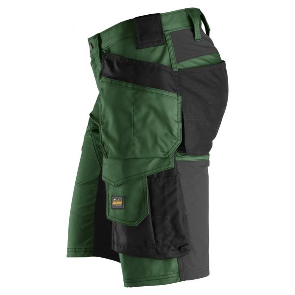 6141 Pantalones cortos de trabajo elásticos con bolsillos flotantes AllroundWork verde forestal-negr
