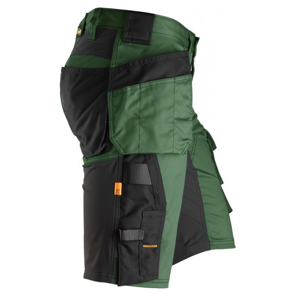 6141 Pantalones cortos de trabajo elásticos con bolsillos flotantes AllroundWork verde forestal-negr