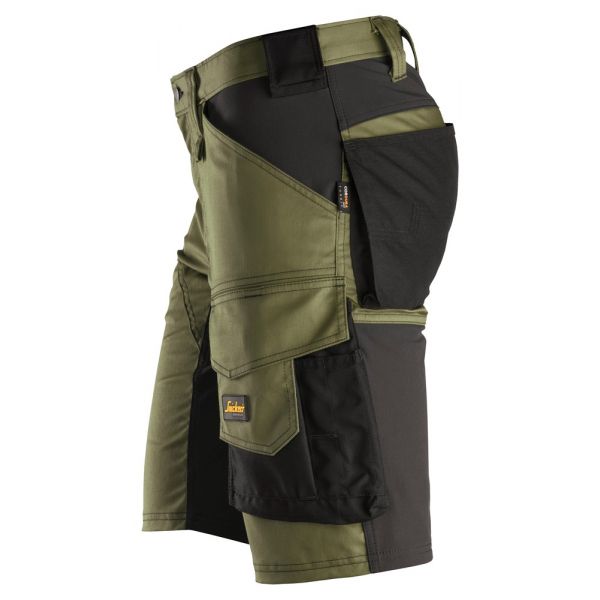 6143 Pantalones cortos de trabajo elásticos AllroundWork verde khaki-negro talla 56