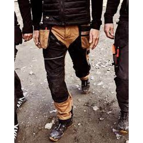 6214 Pantalones largos de trabajo con bolsillos flotantes Canvas+ RuffWork marron-negro talla 254