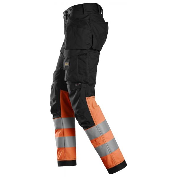 6234 Pantalones largos de trabajo elásticos de alta visibilidad clase 1 con bolsillos flotantes negr