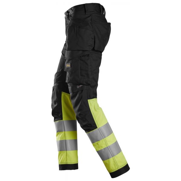 6234 Pantalones largos de trabajo elásticos de alta visibilidad clase 1 con bolsillos flotantes negr