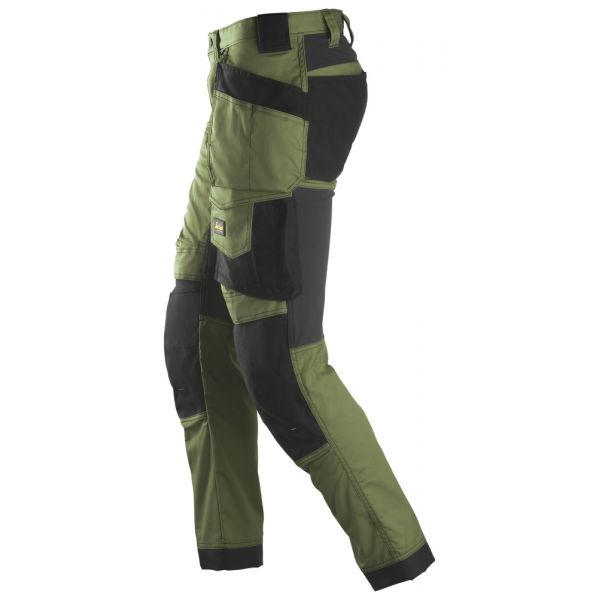 6241 Pantalones largos de trabajo elásticos con bolsillos flotantes AllroundWork verde khaki-negro t