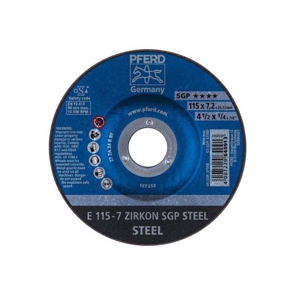 Disco de desbaste E 115x7,2x22,23 mm circonio línea especial SGP STEEL para acero