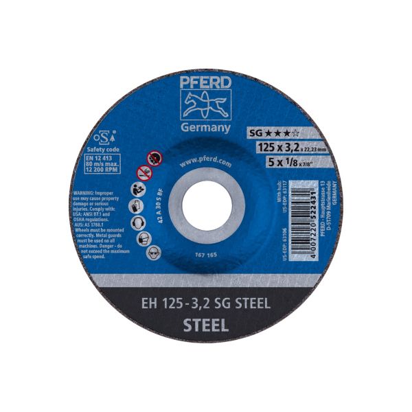 Disco de corte EH 125x3,2x22,23 mm embutido línea alto rendimiento SG STEEL para acero
