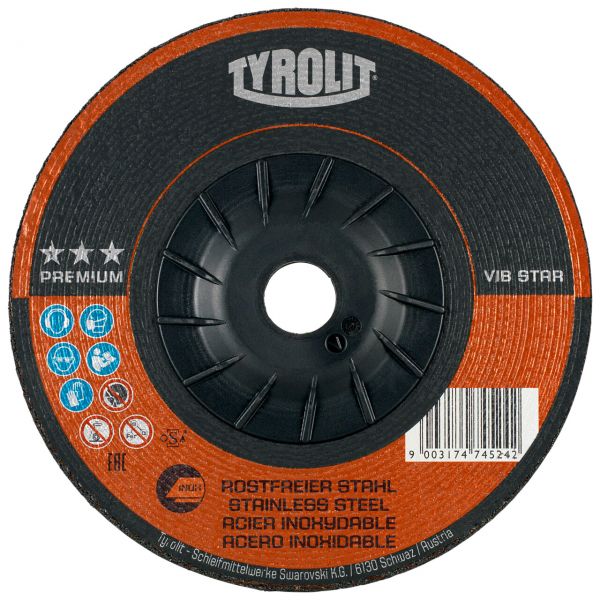 Tyrolit Discos de desbaste VIBSTAR para acero inoxidable 178 x 7  27EV 178x7x22,23 A30R-BFX